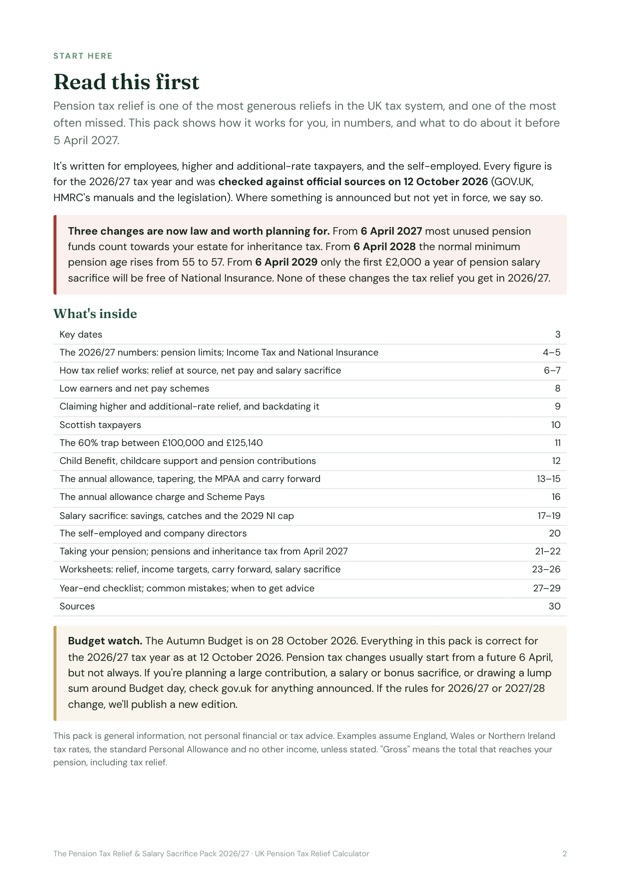 Read this first page with the contents list